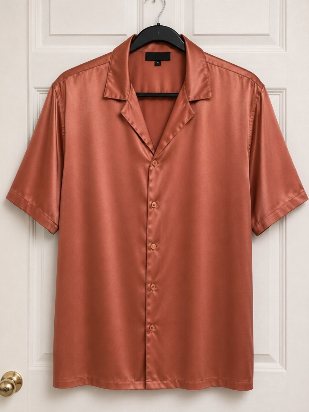 Size XL Satin ASOS Men's Copper-Rust Short Sleeve Collar Button-Up